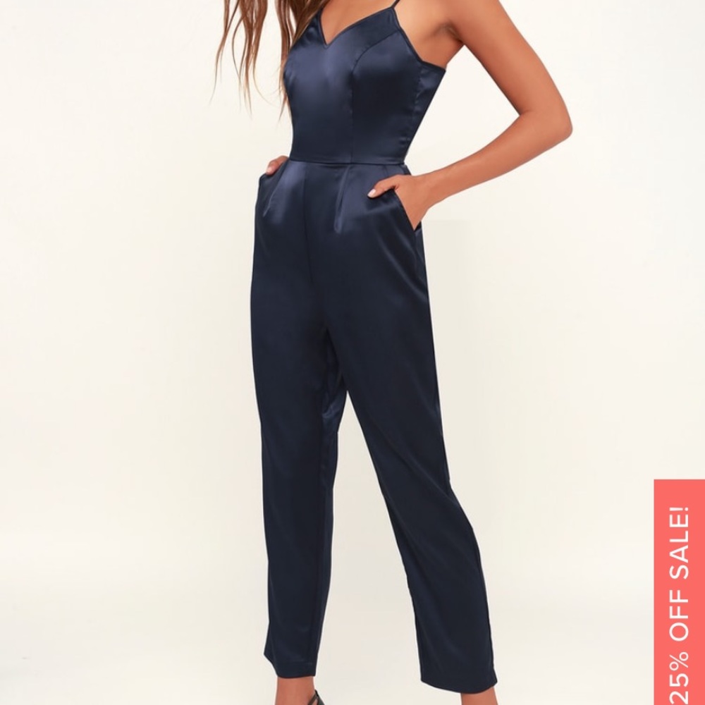 Lulus Navy blue satin jumpsuit
